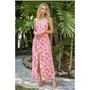 BLUE LIFE lilac & ORANGE FLORAL FLOWY MAXI DRESS